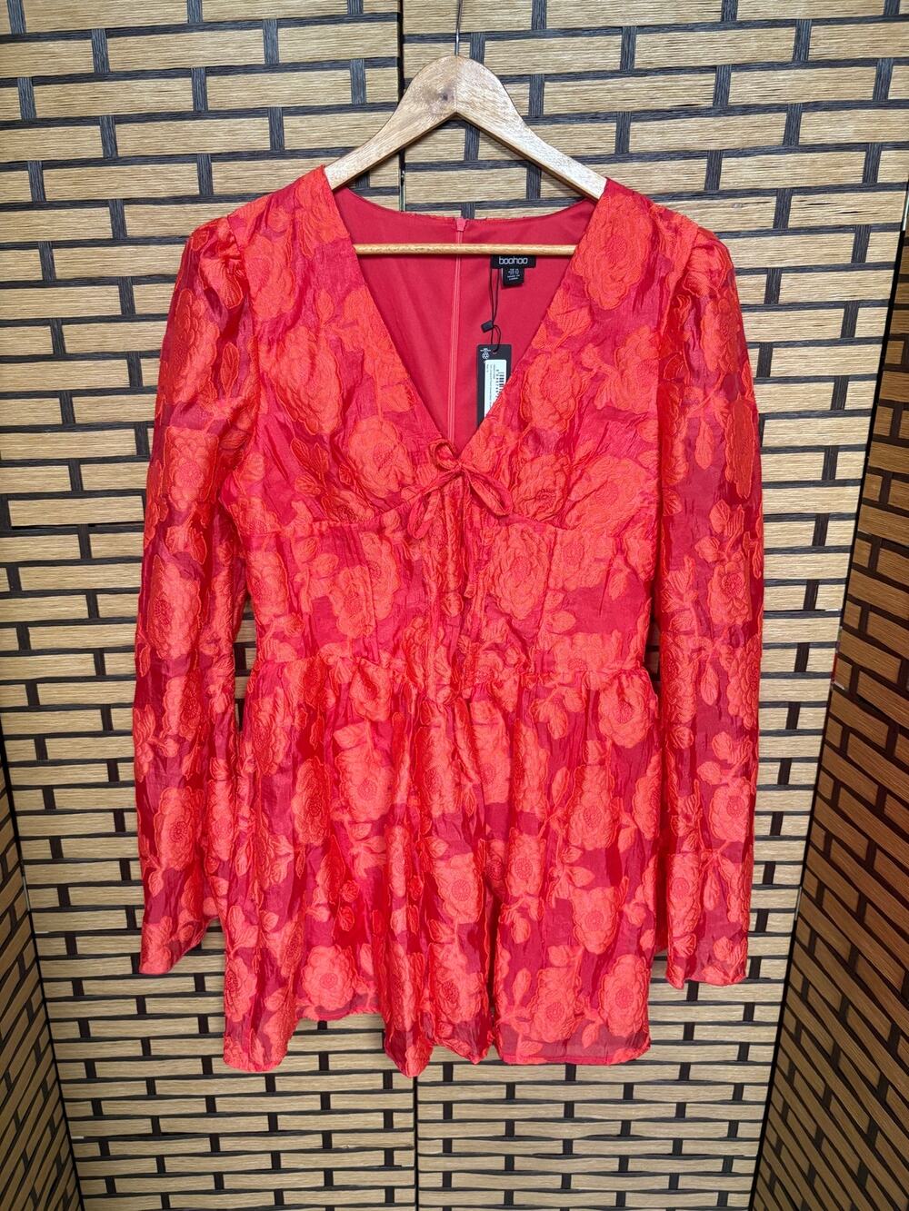 Boohoo Red Orange Floral Dress Size 12‎